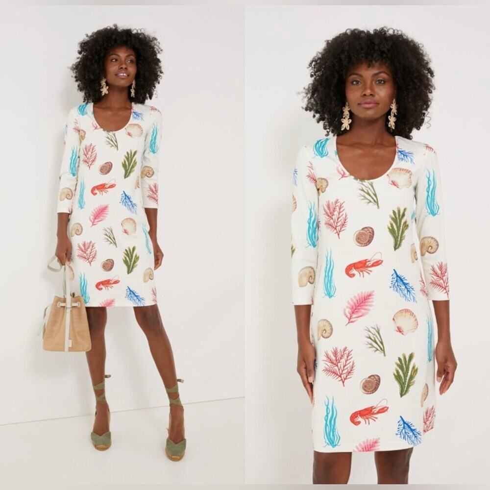 Tuckernuck Cream Seashell-Print Long Sleeve Dress